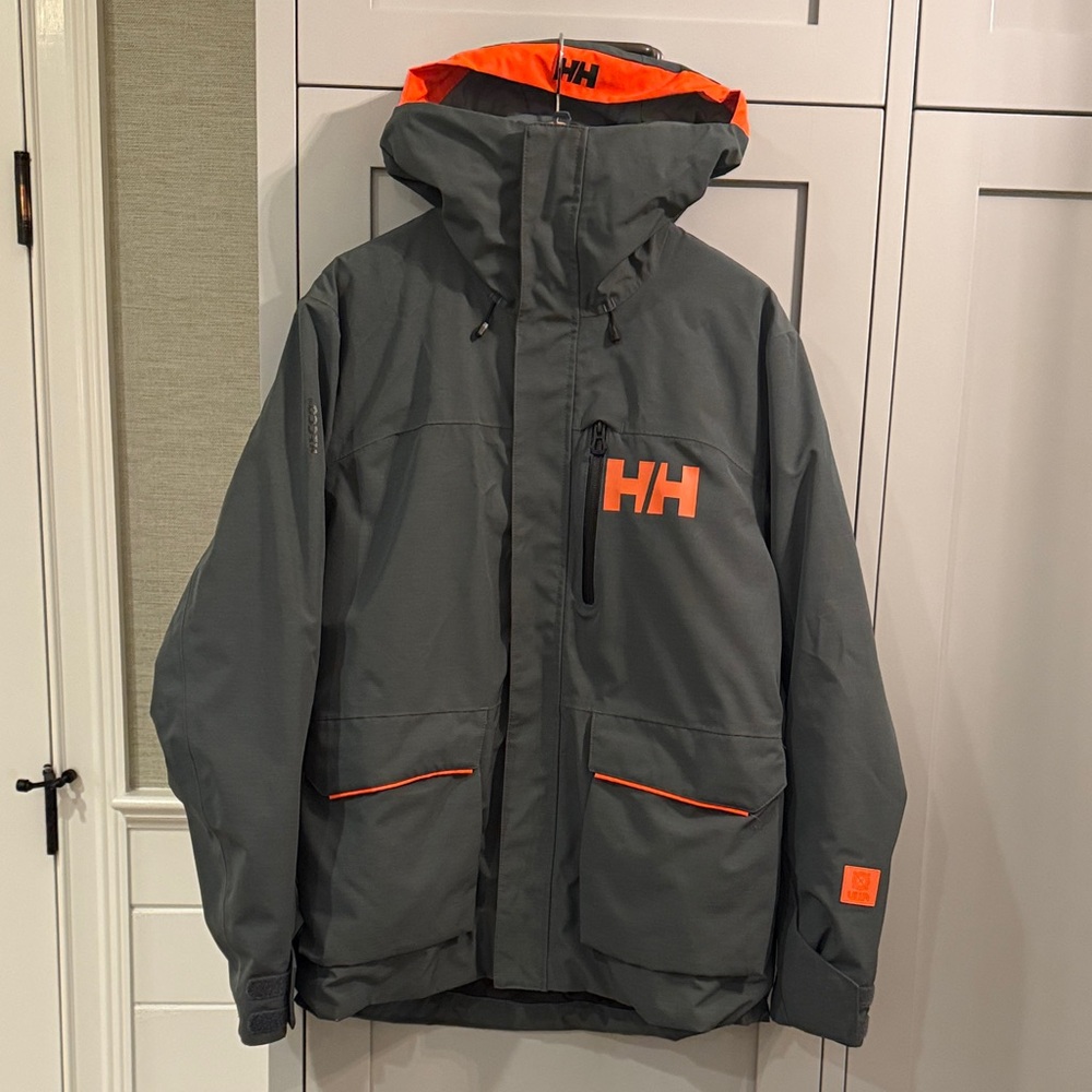 Helly Hansen Men's Charcoal and Neon Orange Ski Jacket